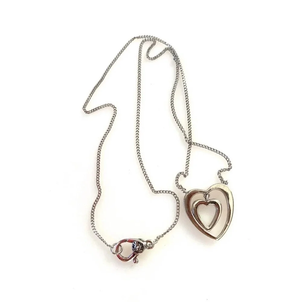 MONET Necklace Hearts Silver Tone Rhinestones 16”